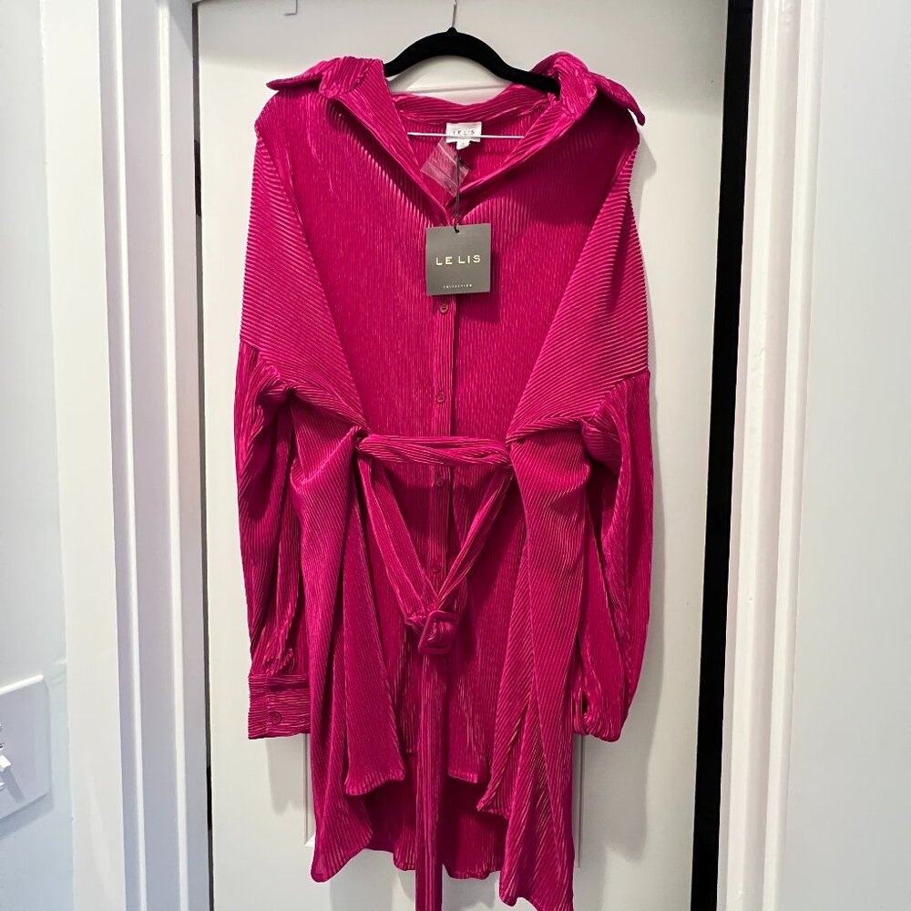 Belted Magenda Dress with Collar by Le Lis